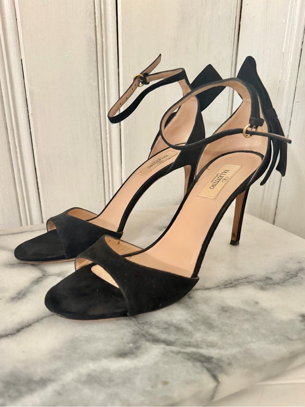 Valentino Garavani Black Suede Ankle-Strap Heel Sandals
